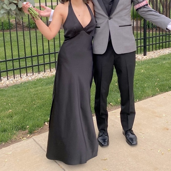 BCBGMaxAzria Black Satin Halter Dress - Picture 10 of 13